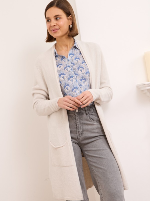 Cassandra -Longline Viscose Cardigan In baby stone