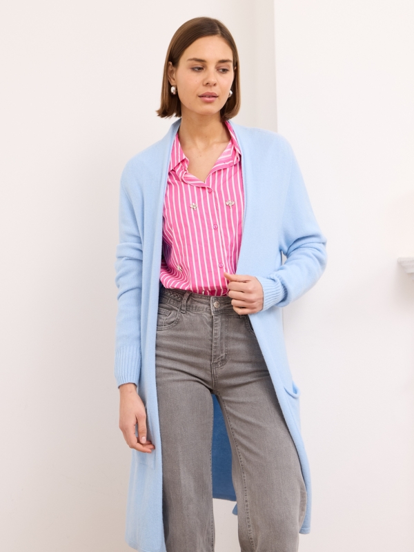 Cassandra -Longline Viscose Cardigan In baby blue