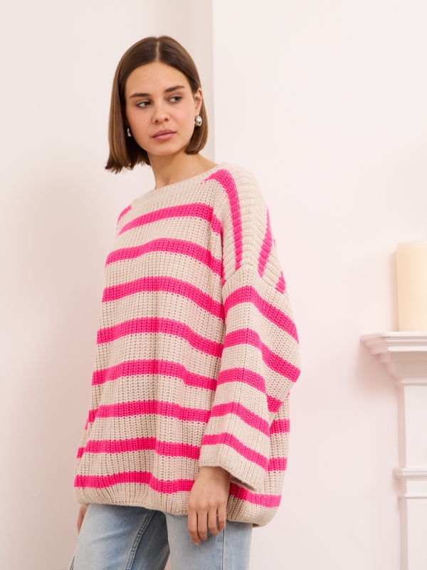 Kim- Breton Striped Sweater In Cream And Pink