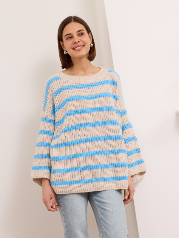 Kim- Breton Striped Sweater In Cream And blue