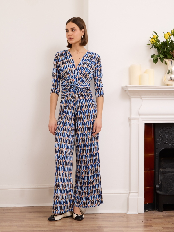 Eliza - Twist Wrap Jumpsuit In Blue mosaic
