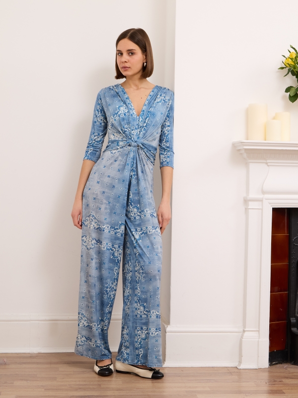 Marla  - Twist Wrap Jumpsuit In Blue bandana