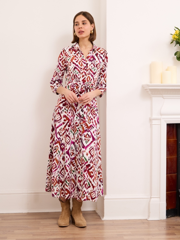 Daphne Shirt Dress -Diamond in red