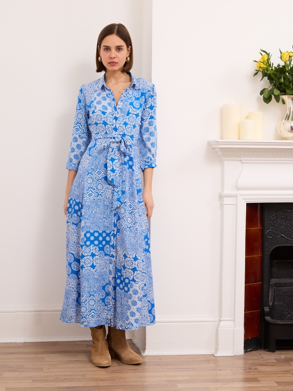 Daphne Shirt Dress - mosaic in blue