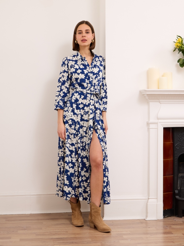 Daphne Shirt Dress - Moonflower in navy