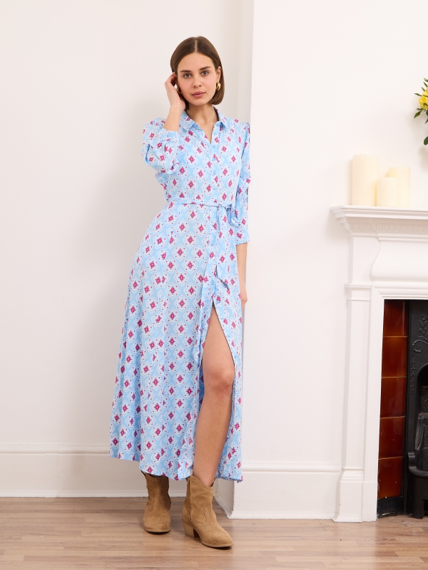 Daphne Shirt Dress - diamond in pale blue and pink