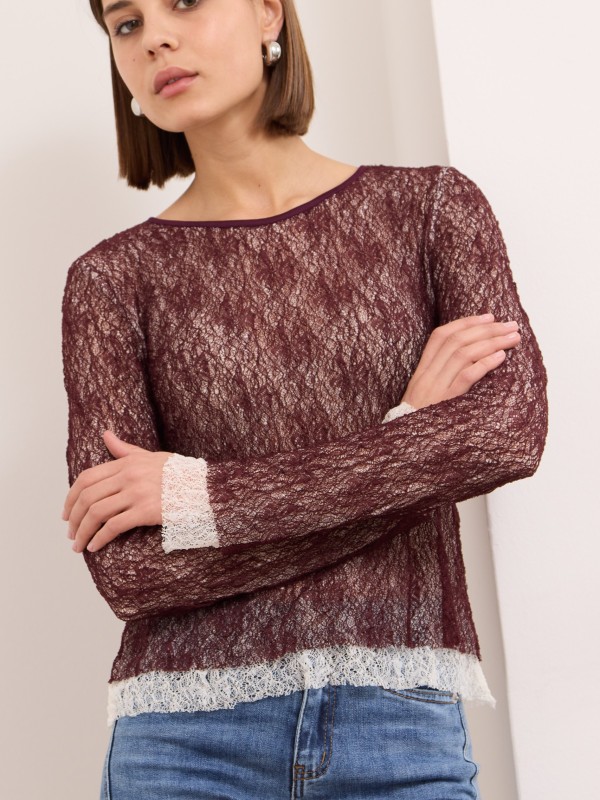Mali - double layer LACE top In burgundy and white