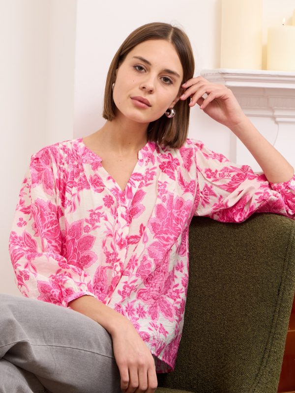 Alyna - Floral Print viscose silk-blend voile blouse in pink