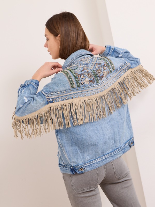 Kim - fringed Denim jacket in blue