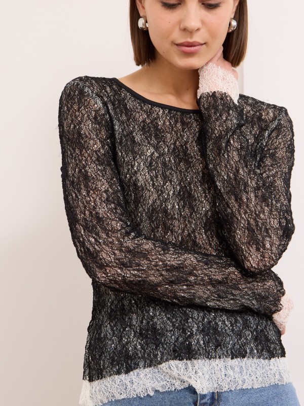 Mali - double layer LACE top In black and white