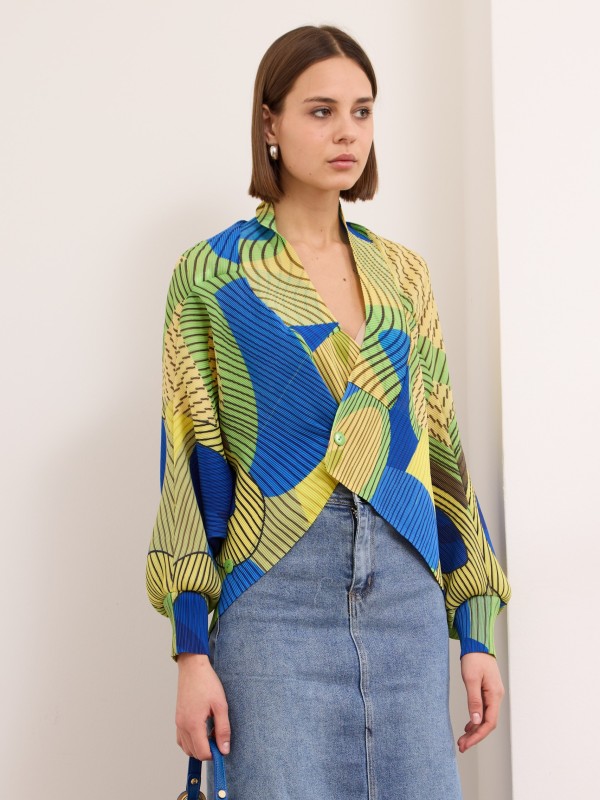 Parker - Plisse printed jacket mosaic in green