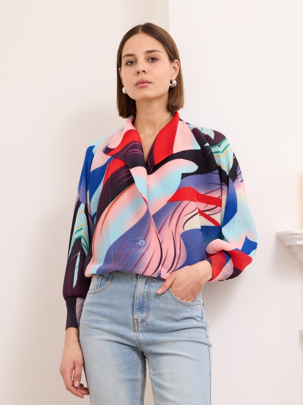 Parker - Plisse printed jacket mosaic in blue