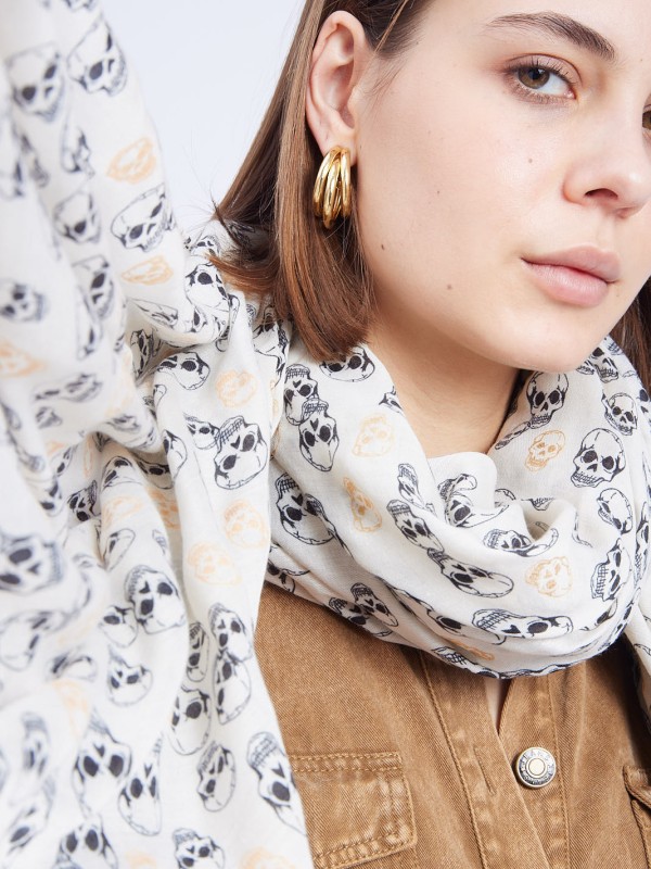 Scarlett - printed viscose scarf in beige