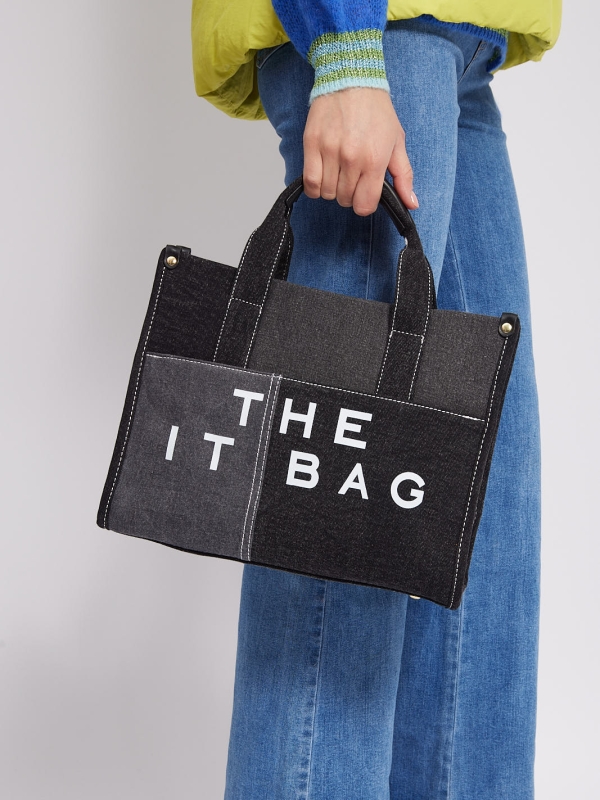 Iris - trimmed denim tote in black