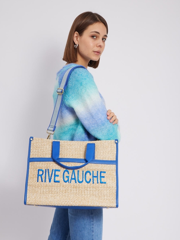 Ines - trimmed raffia tote in blue