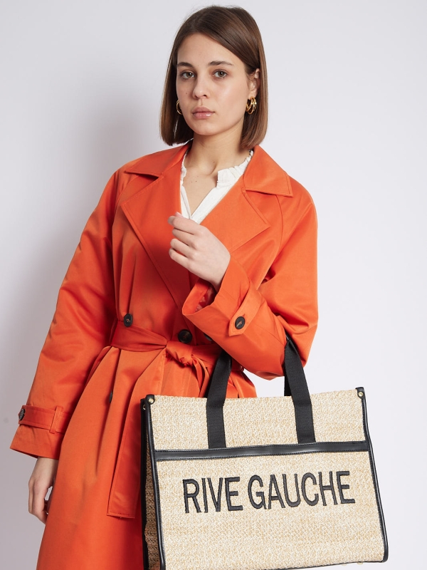 Ines - trimmed raffia tote in black