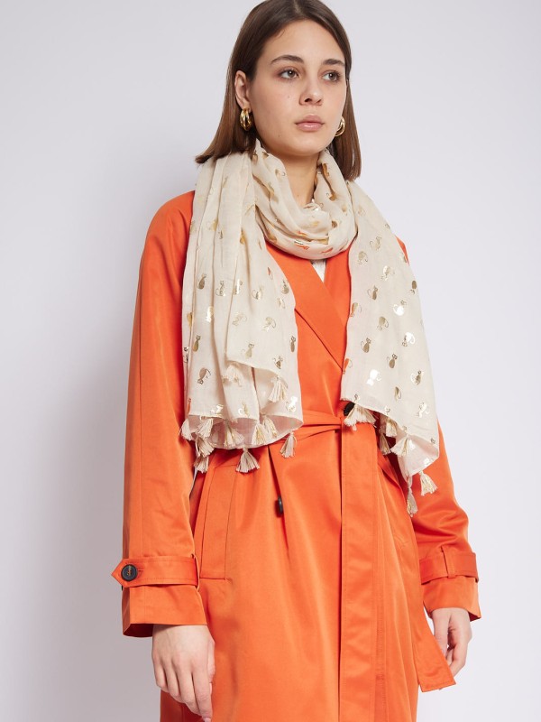Cat - printed viscose scarf in beige