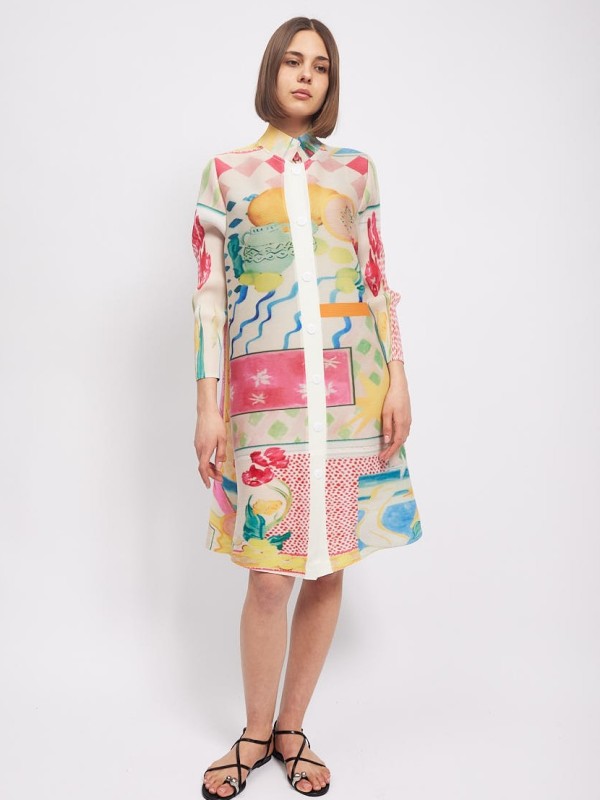 Pamela - Plisse printed jacket abstract in white