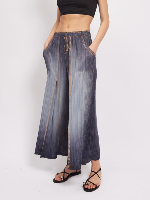 Polly - Pleated Wide-Leg Pants In grey tie dye