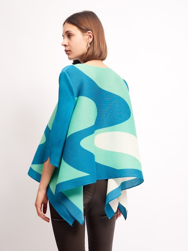 Paulina - Plisse printed top swirl in turquoise