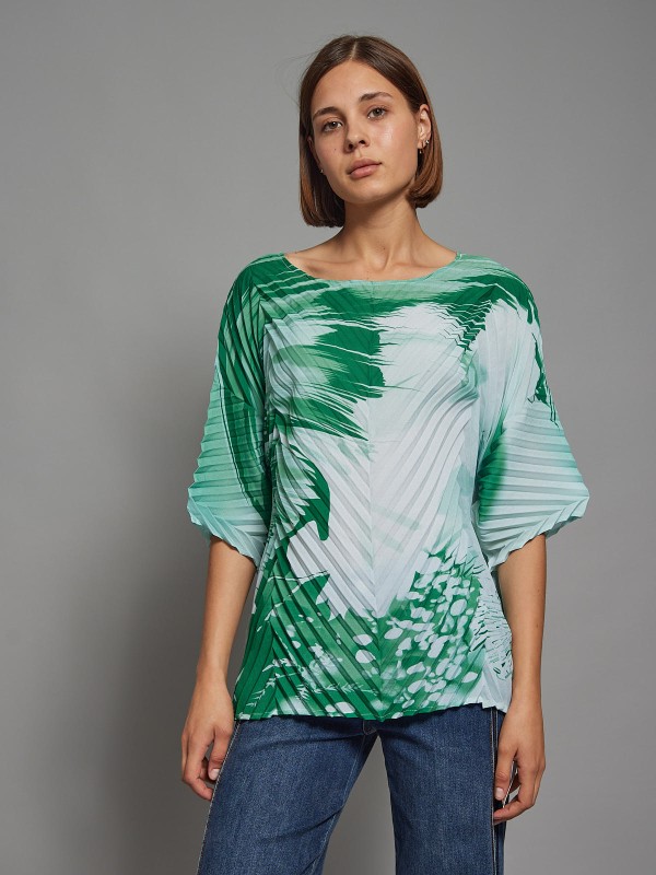 Penny - Plisse printed top palm in green