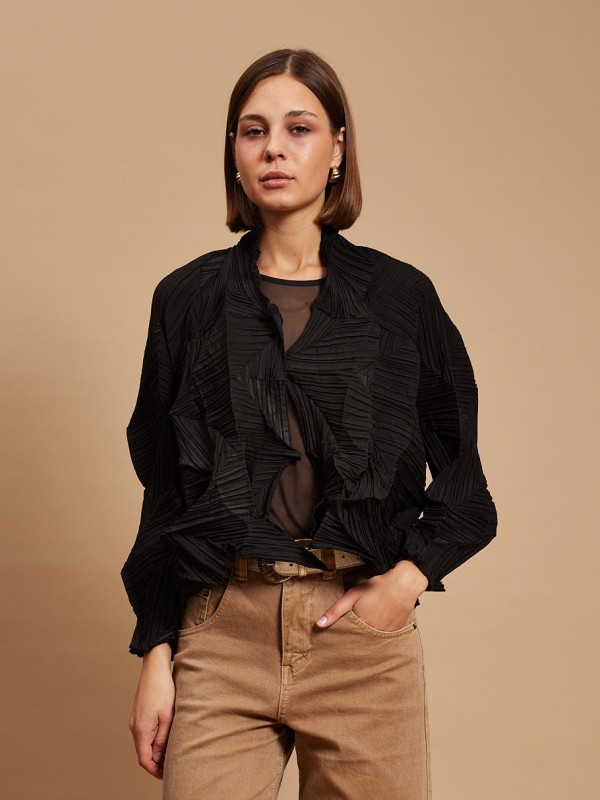 Philipa - Plisse printed jacket mosaic in black