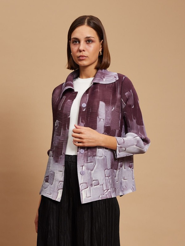 Penelope - Plisse printed jacket In grey puzzle
