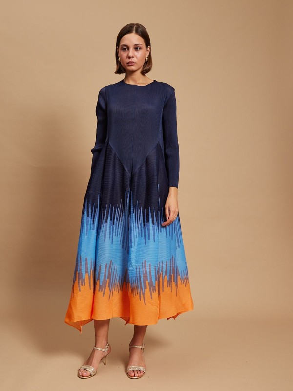 Princess -Plisse dress abstract in orange and blue