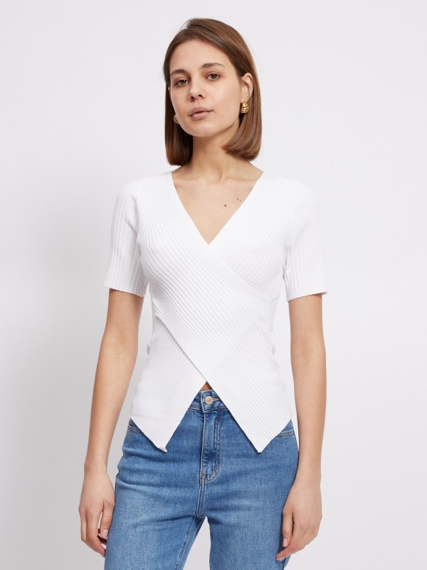 Harper - ribbed wrap top in white