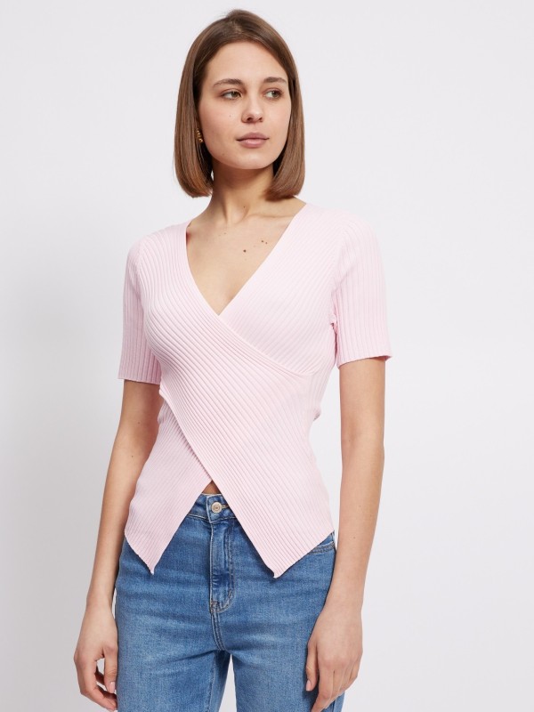 Harper - ribbed wrap top in pink