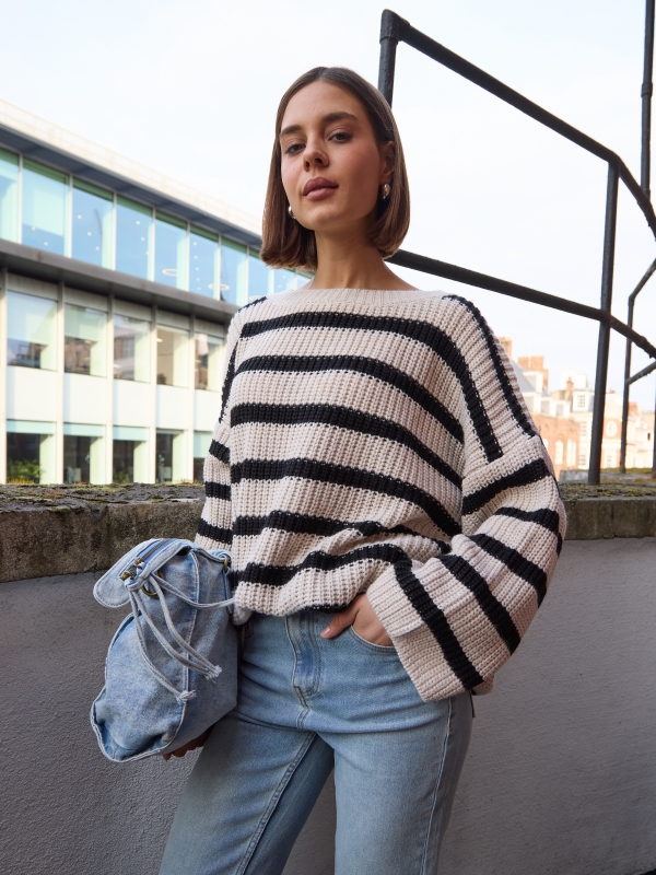 Kim- Breton Striped Sweater In Cream And black