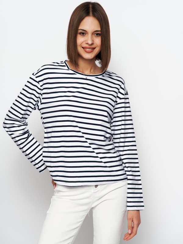 Marina - striped cotton-jersey in navy and white
