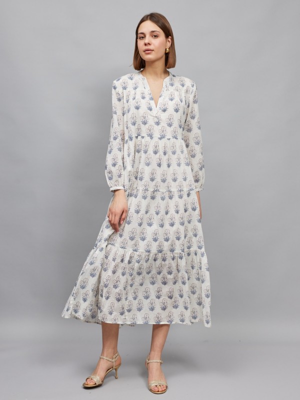 Seraphina -Tiered Printed cotton Dress dAISY IN CREAM