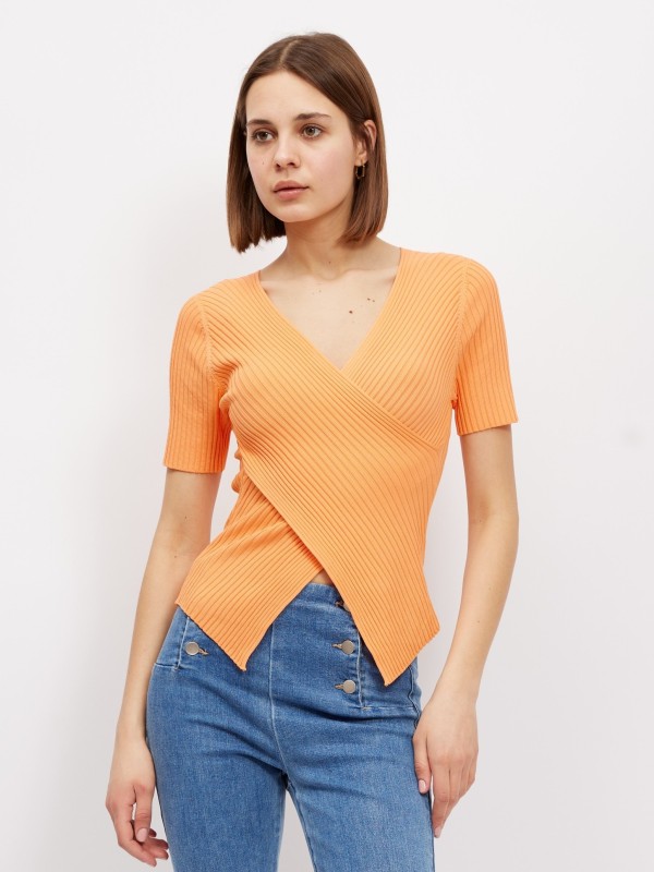 Harper - ribbed wrap top in orange