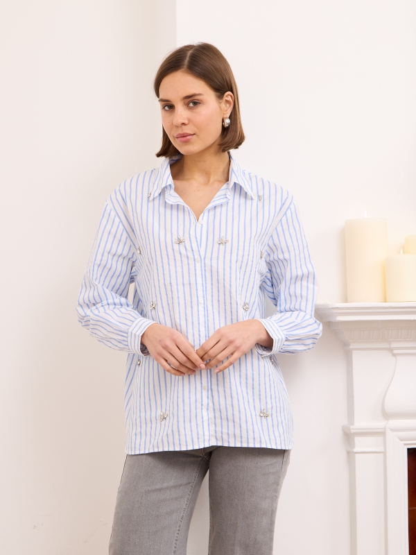 Ria - Embellished Striped Cotton Shirt In White