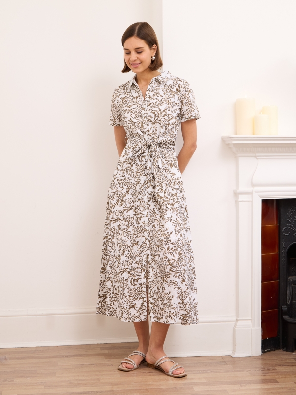 Bonita - Cotton Broderie Anglaise Midi Shirt Dress In Neutral