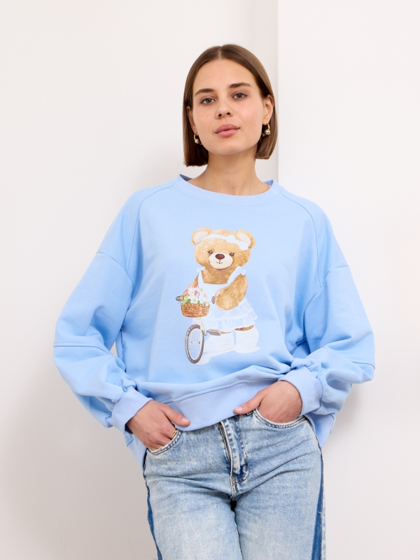 Tara - printed cotton-jersey sweatshirt in blue