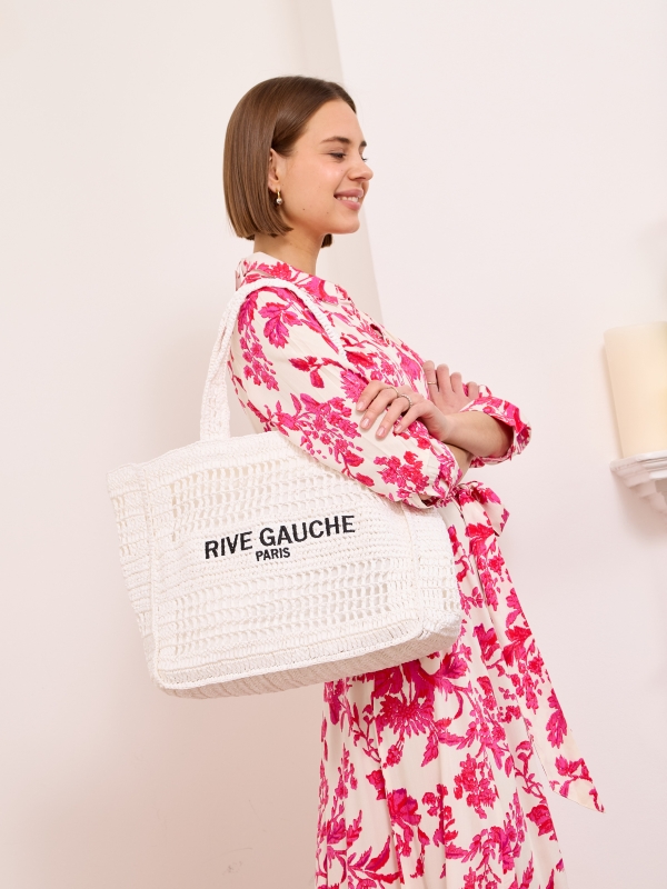Reagan - crocheted raffia tote in white