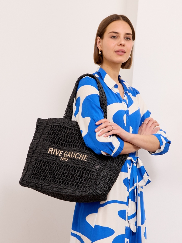 Reagan - crocheted raffia tote in black