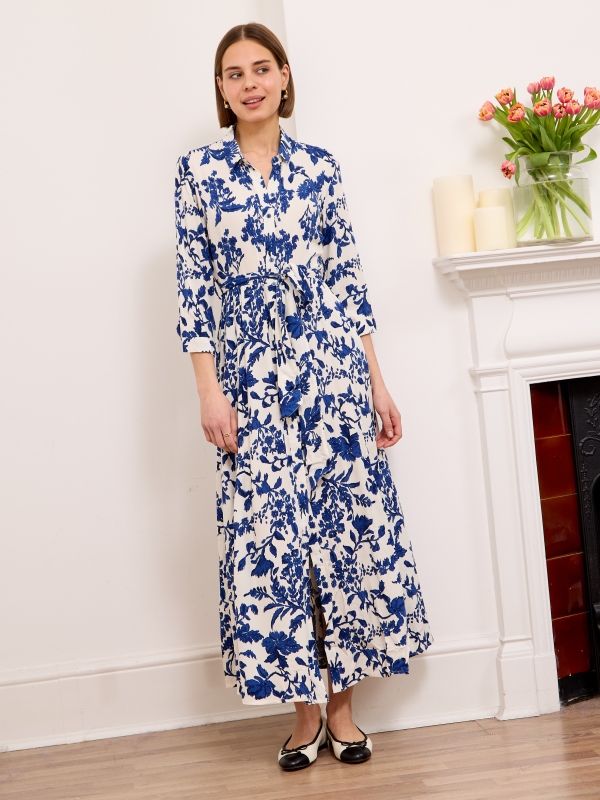 Daphne -Shirt Dress Hibiscus In Blue