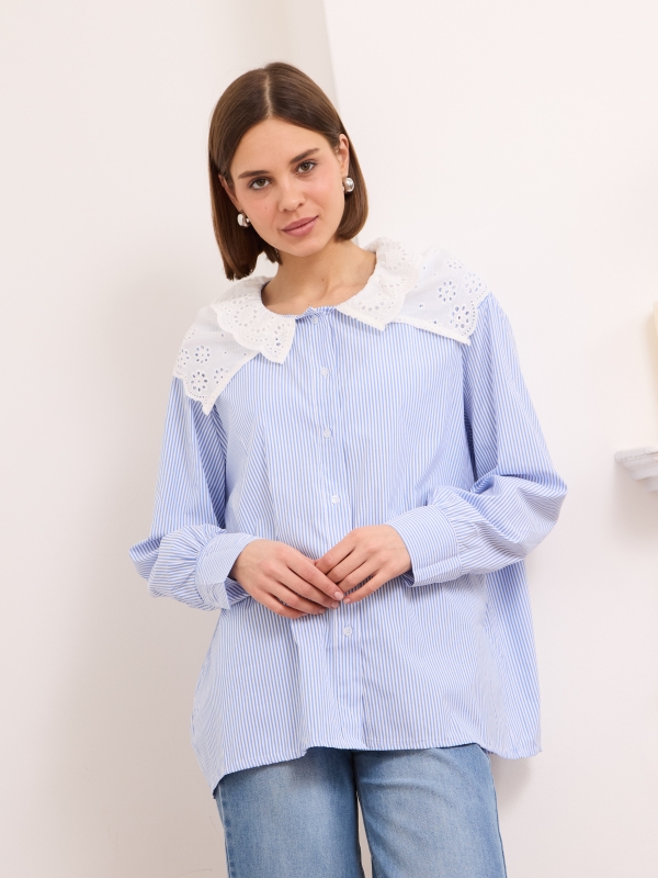 Cali - pinstripe shirt with a white collar in blue