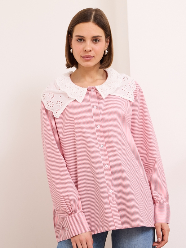 Cali - pinstripe shirt with a white collar in pink