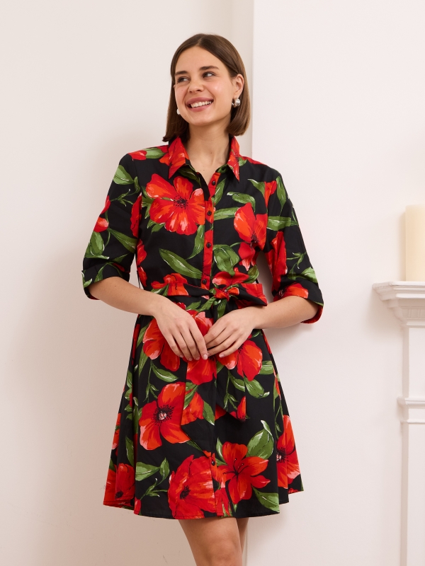Paige - Cotton Shirt Mini Dress Poppy In Black And Red
