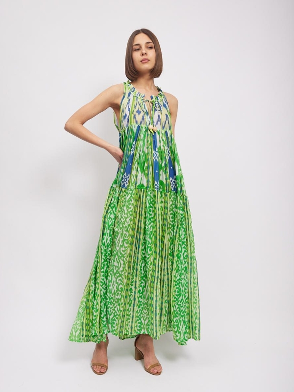 Ellaine -Printed Cotton Maxi Dress In Green