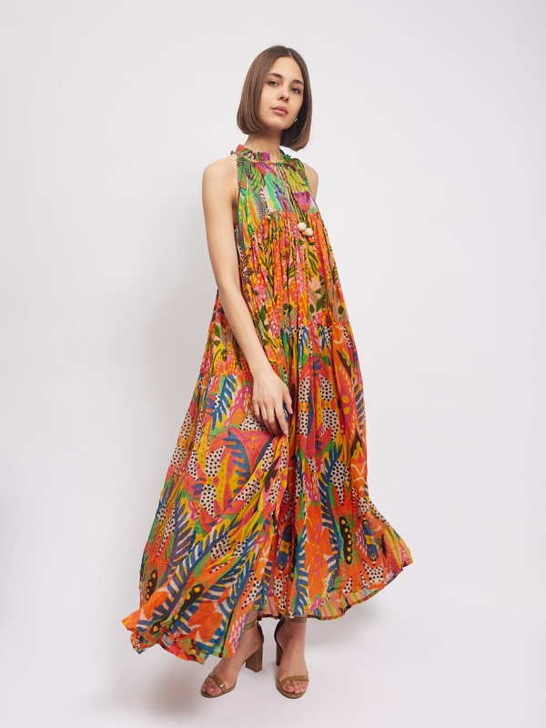 Ellaine -Printed Cotton Maxi Dress In orange