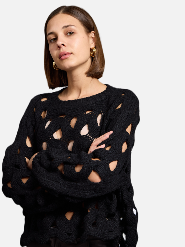 Hazel- scallop edge crocheted Sweater In black