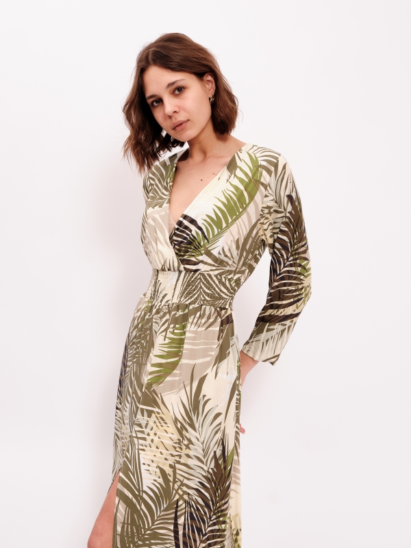 Rachel -wrap-effect printed viscose midi dress palm in khaki