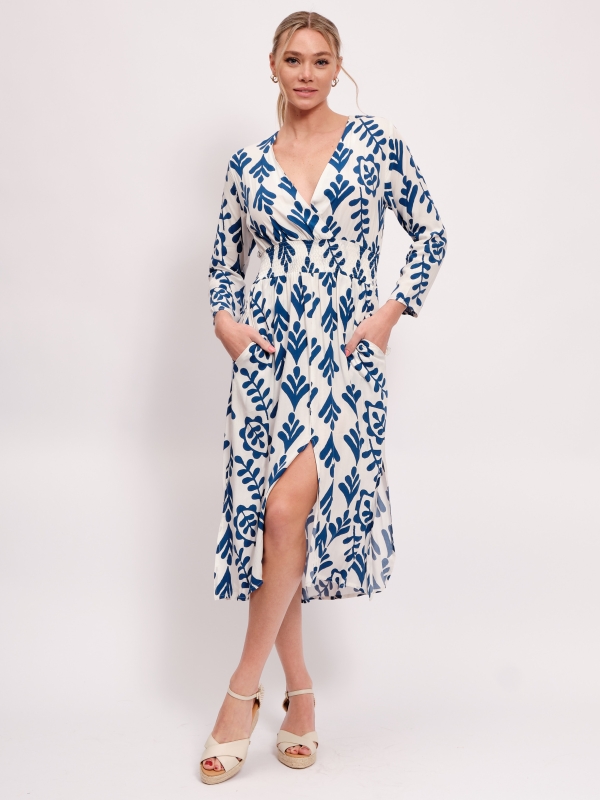 Rachel - Rachel -wrap-effect printed viscose midi dress freesia in navy