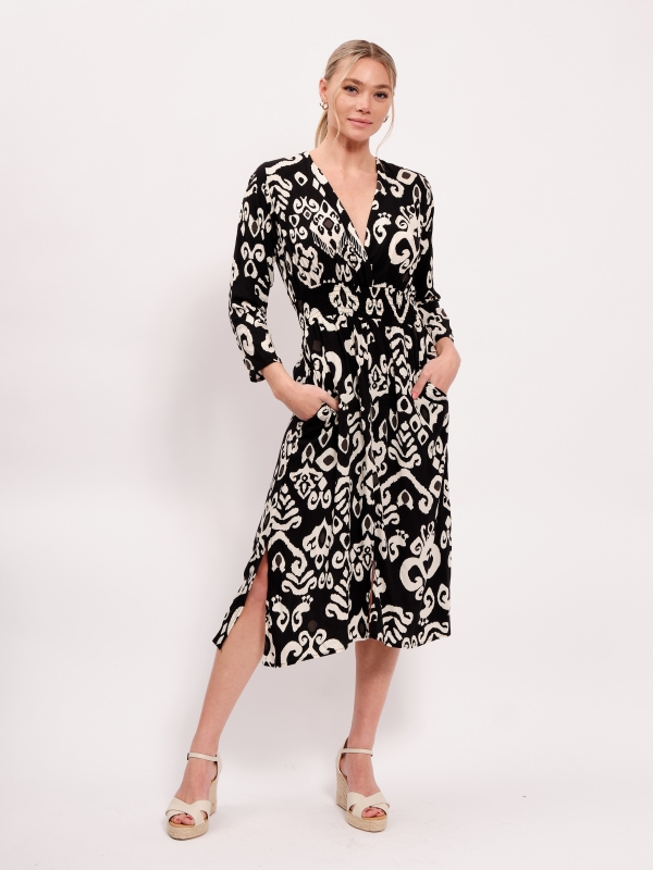 Rachel -wrap-effect printed viscose midi dress swirl in black