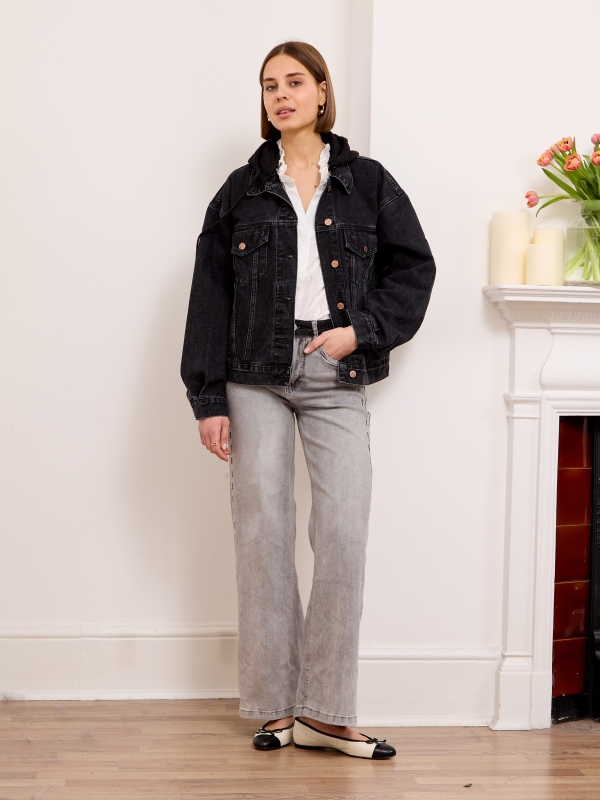 Kimberly - Hooded Denim jacket in black